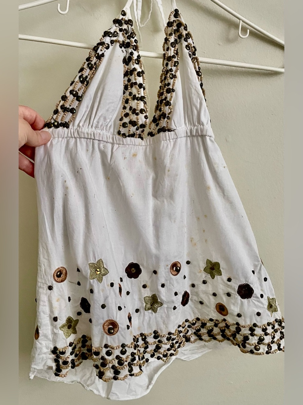 🔅 White Beaded Halter Embroidered Tank Top 🔅
